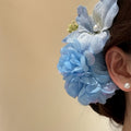 Blue Fabric Flower Pearl Accent Duckbill Hair Clip view 3
