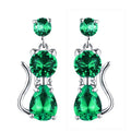 Silver Tone Cat Dangle Earrings Colored Stones 9 Colors view 9