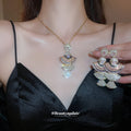 Fan Crystal Necklace Or Earrings In Purple Pink Or Green view 4