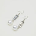 Baguette Crystal Bar Pearl Drop Earrings Gold Silver Tone Hooks view 3