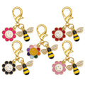 Enamel Bee Flower Smile Keychain Gold Clasp Five Colors view 5
