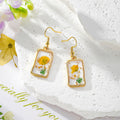 Rectangular Gold Frame Dried Flower Resin Earrings 10 Styles view 2