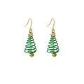 Green Wire Christmas Tree Gold Ball Long Hook Earrings view 5