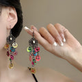 Antique Tone Colorful Sequin Drop Earrings with Reflective Details view 2