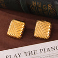 Gold Diagonal Stripe Square Stud Earrings Polished Metal view 2