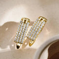 Gold Tone Rectangular Pave Clear Crystal Hoop Earrings view 3