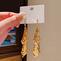 Gold Textured Metal Tassel Hook Earrings Statement Pair view 4
