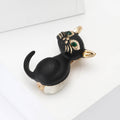 Black Enamel Sitting Cat Brooch with Green Crystal Eyes view 2