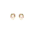 Multicolor Floral Wreath Clear Stone Small Stud Earrings view 5