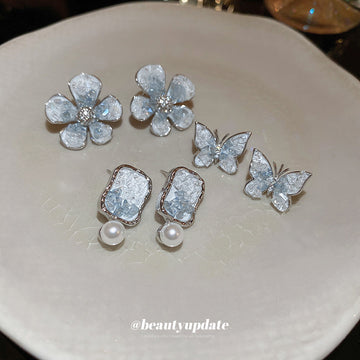 Blue and Silver Crystal Stud and Drop Earring Collection