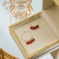 Red Bead Fringe Gold Tone Large Classic Hoop Earrings view 3