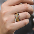 Two-Tone Gold Silver Rope Twist Pave Wide Band Ring Sizes 6-10 view 3