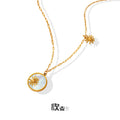 Gold Paperclip Chain Necklace Round Shell Flower Disc Pendant view 6