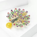Multicolor Peacock Brooch With Faceted Crystals And Polished Metal Details view 2