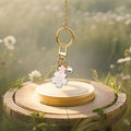 White Flower Gold Cross Pearl Lobster Clasp Keychain view 3