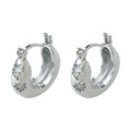 Silver-Tone Thick Hoop Earrings With Star Crystal Accents view 5