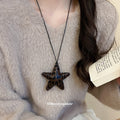 Leather Leopard Star Pendant Necklace Round Stud Earrings view 2