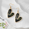 Black Heart Resin Dried Flower Drop Earrings Gold Frame 6 Styles view 11