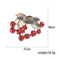 Red Enamel Cherry Cluster Brooch Gold Tone Green Leaf Pin view 5