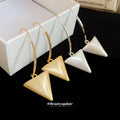 Brushed Silver Tone Triangle Long Hook Earrings Jewelry Accessory view 2