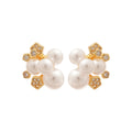 Gold Tone Floral Stud Earrings with Pearl Look Clusters view 5