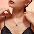 Gold Hammered Heart Blue Crystal Pendant Snake Necklace view 3