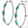 Silver Tone Green Oval CZ Pave Large Hoop Earrings view 2