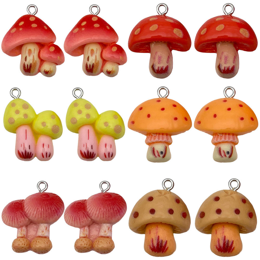 Resin Cartoon Mushroom Charm Pendant for DIY Necklace Phone Strap Keychain