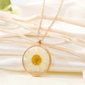 Gold Tone Round Clear Resin Pressed Flower Pendant Necklaces in Six Designs view 9