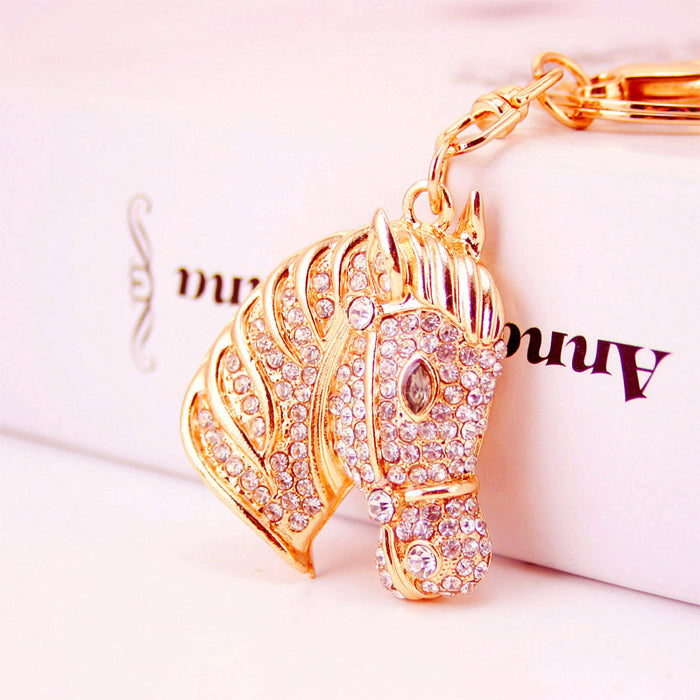 Cute Rhinestone Horse Head Keychain Car Key Ring Bag Charm