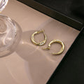 Gold Twisted Geometric Oval Crystal Inlay Hoop Earrings view 3