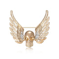 Gold Silver Winged Skull Brooch Clear Rhinestone Accents view 1