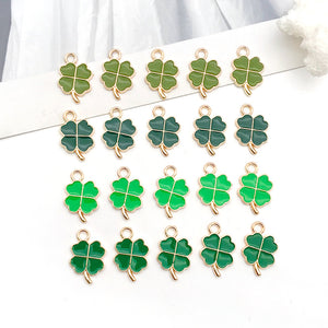 Four-Leaf Clover Enamel Charms for DIY Jewelry, 11 x 18 mm Gold-Tone Alloy