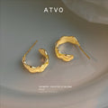 Gold Quilted C-Shape Half Hoop Stud Earrings Metal view 3