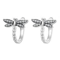 Dragonfly Clear Stone Huggie Hoop Earrings Gold White Metal view 1