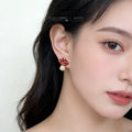 Red White Dot Mushroom And Clear Stone Stem Stud Earrings view 2