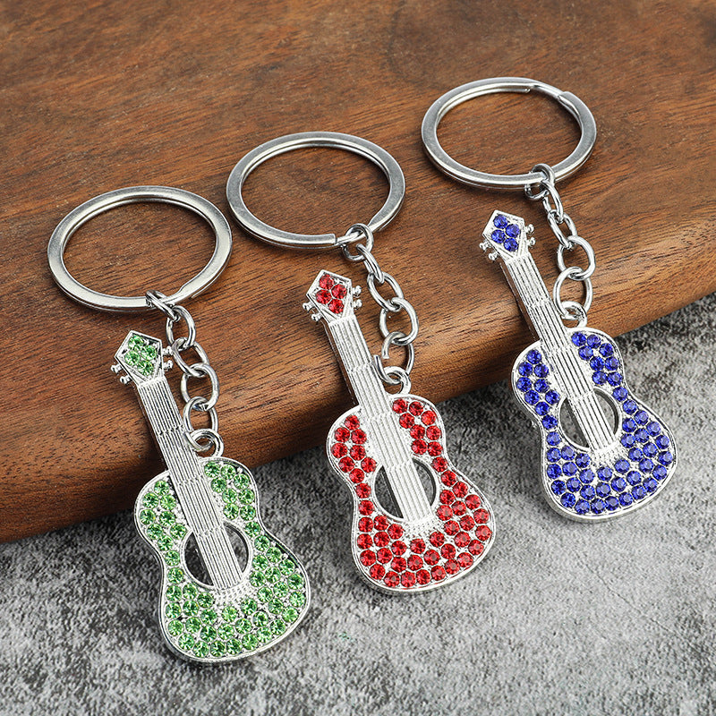 Rhinestone Guitar Metal Keychain Promotional Gift Key Ring