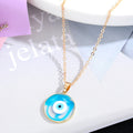Gold Tone Clear Round Resin Evil Eye Pendant Necklaces in Four Colors view 4