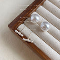 Gold Large Pearl T-Bar Stud Earrings Five Pearl Accent view 2