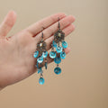 Blue and White Shell Disc Antique Tone Tassel Earrings view 6