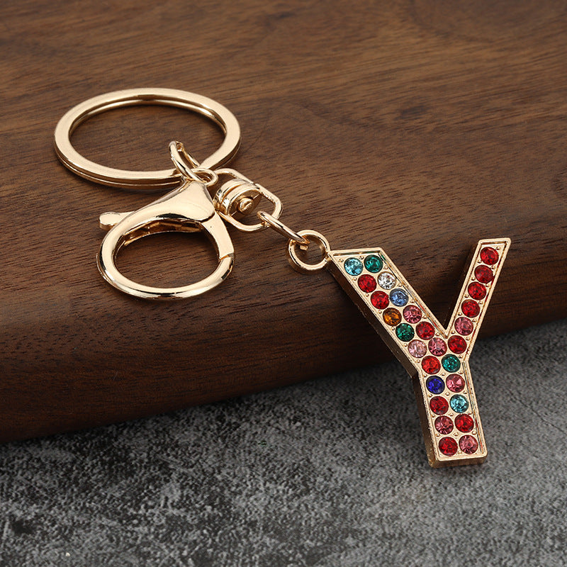 Colorful Rhinestone Letter Keychain Alphabet Bag Charm for Initials