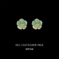 Mint Green Resin Rose with Gold Fleck Stud Earrings view 1