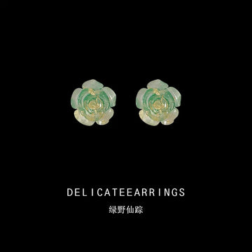 Mint Green Resin Rose with Gold Fleck Stud Earrings