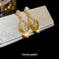Gold Tone Open Leaf Crystal Drop Stud Earrings Jewelry Accessory view 4