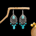 Thirty-Eight Silver Tone Turquoise Look Ethnic Earrings view 7