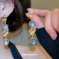 Gold Gray Cabochon Link Necklace Drop Earrings 2 Styles view 4