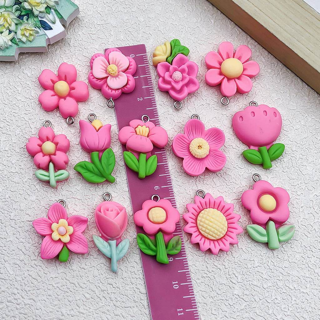Resin Magenta Tulip Sunflower Flower Charm Pendant for Hair Accessories DIY Jewelry