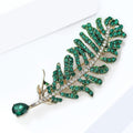 Long Crystal Fern Leaf Brooch in Amber Green Red or Blue view 4