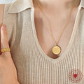 Gold Sun Moon Face Round Pendant Necklace Fine Chain Medallion view 3