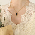 Black Rectangle Pendant Ball Chain Necklace Three Tones view 1